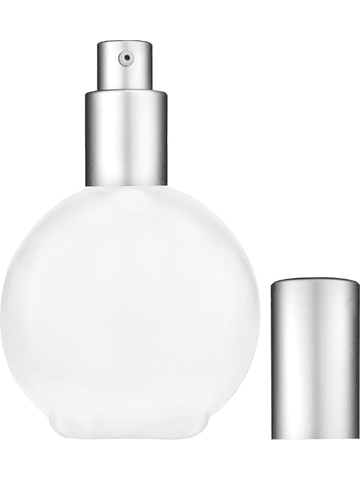 Round design 128 ml, 4.33oz frosted glass bottle with matte silver lotion pump.