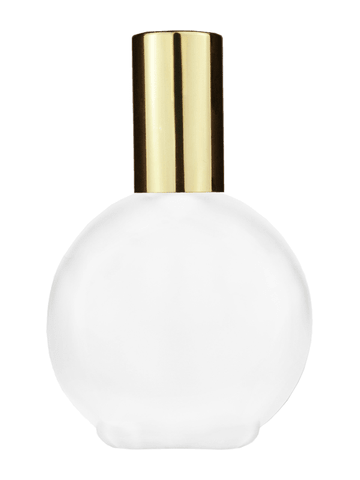 Round design 128 ml, 4.33oz frosted glass bottle with shiny gold lotion pump.