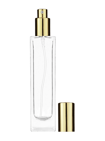 Sleek design 100 ml, 3 1/2oz  clear glass bottle  with shiny gold lotion pump.