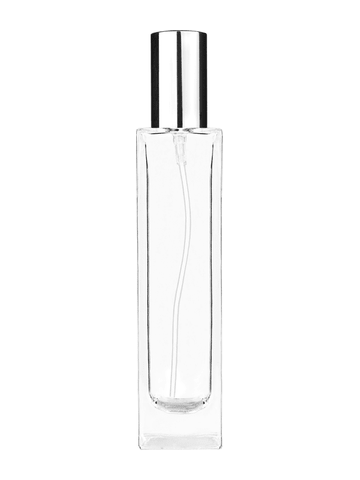 Sleek design 100 ml, 3 1/2oz  clear glass bottle  with shiny silver lotion pump.