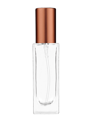 Sleek design 30 ml, 1oz  clear glass bottle  with matte copper lotion pump.