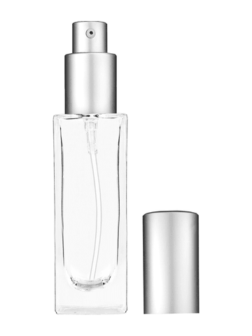 Sleek design 30 ml, 1oz  clear glass bottle  with matte silver lotion pump.