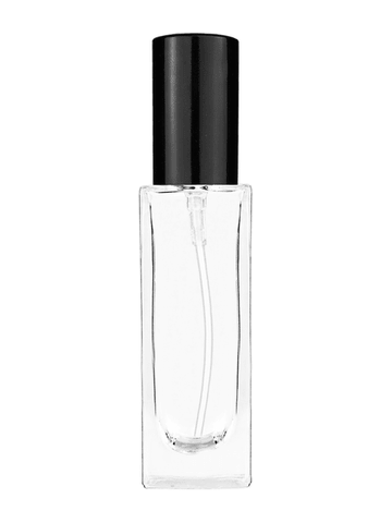 Sleek design 30 ml, 1oz  clear glass bottle  with shiny black lotion pump.