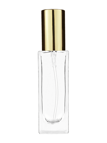 Sleek design 30 ml, 1oz  clear glass bottle  with shiny gold lotion pump.