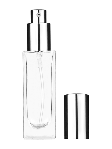 Sleek design 30 ml, 1oz  clear glass bottle  with shiny silver lotion pump.