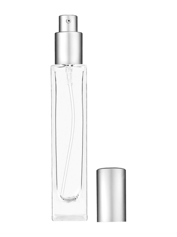 Sleek design 50 ml, 1.7oz  clear glass bottle  with matte silver lotion pump.