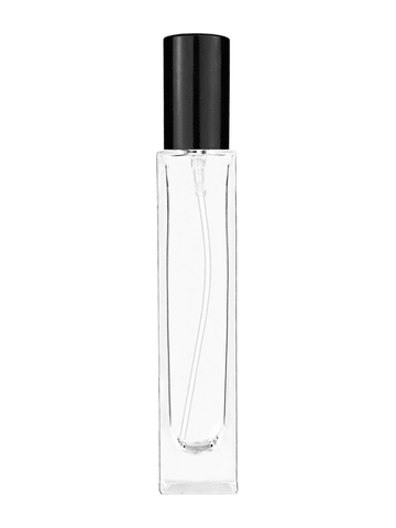 Sleek design 50 ml, 1.7oz  clear glass bottle  with shiny black lotion pump.