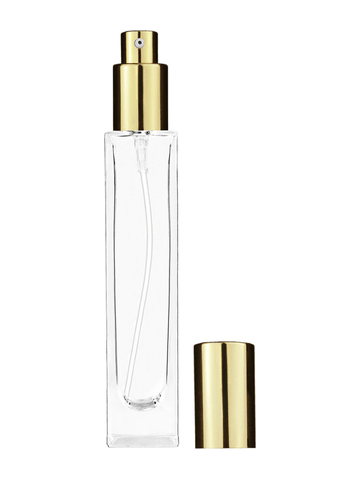 Sleek design 50 ml, 1.7oz  clear glass bottle  with shiny gold lotion pump.