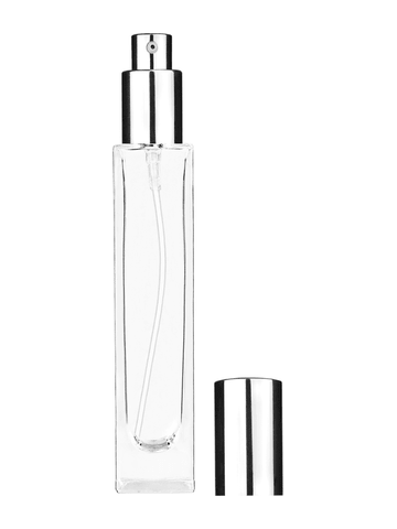 Sleek design 50 ml, 1.7oz  clear glass bottle  with shiny silver lotion pump.