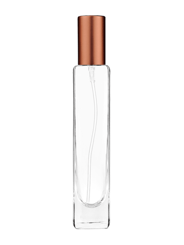 Slim design 100 ml, 3 1/2oz  clear glass bottle  with matte copper lotion pump.