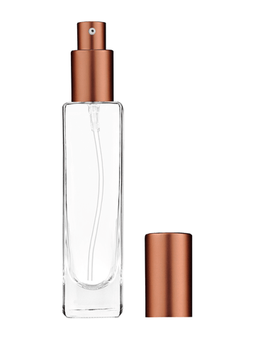 Slim design 50 ml, 1.7oz  clear glass bottle  with matte copper lotion pump.