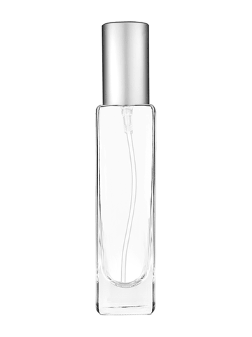 Slim design 50 ml, 1.7oz  clear glass bottle  with matte silver lotion pump.