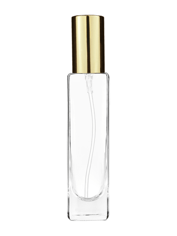 Slim design 50 ml, 1.7oz  clear glass bottle  with shiny gold lotion pump.