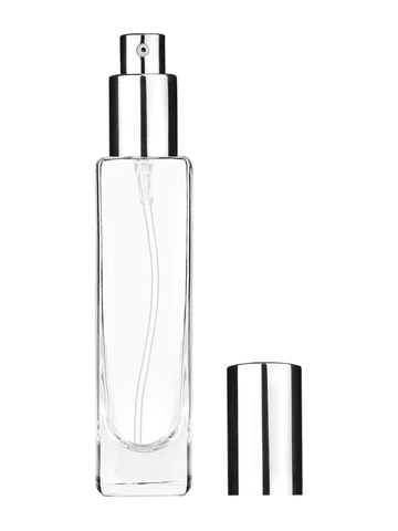 Slim design 50 ml, 1.7oz  clear glass bottle  with shiny silver lotion pump.