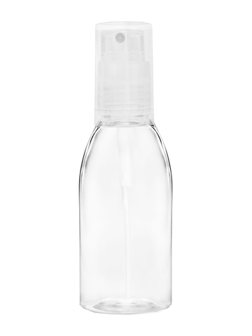 Plastic Bottle with Clear Spray Top and Clear Cap. Capacity: 1oz (28ml).