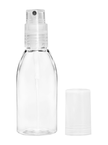 Plastic Bottle with Clear Spray Top and Clear Cap. Capacity: 1oz (28ml).